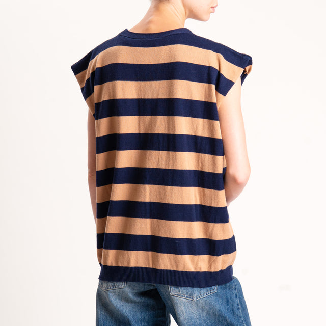 Motel-Gilet righe in maglia - blu/cammello