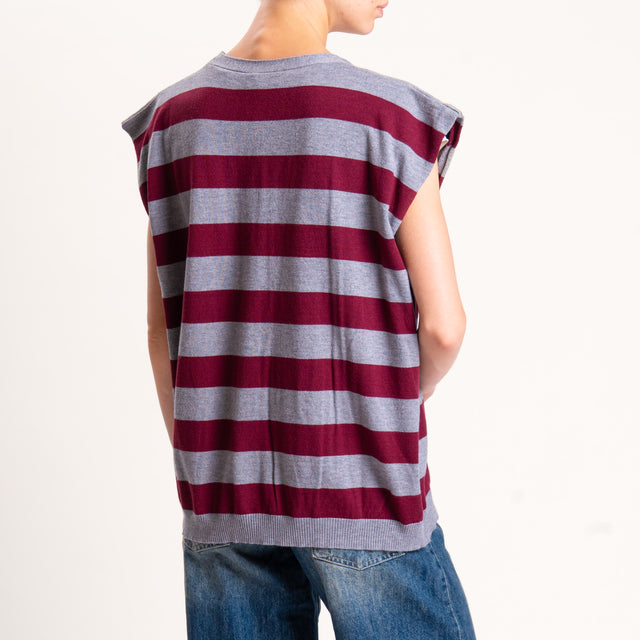 Motel-Gilet righe in maglia - grigio/bordeaux