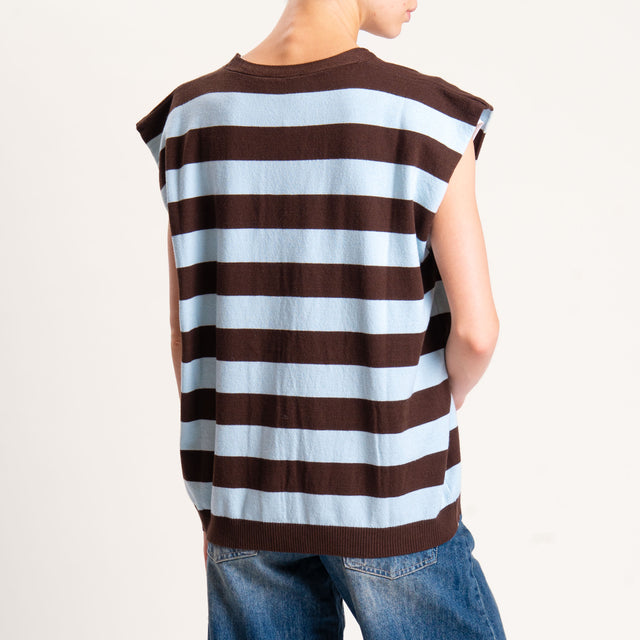 Motel-Gilet righe in maglia - moro/azzurro
