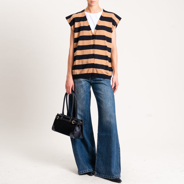 Motel-Gilet righe in maglia - nero/cammello