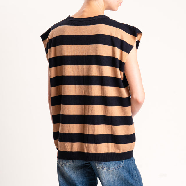Motel-Gilet righe in maglia - nero/cammello