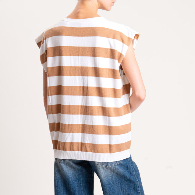 Motel-Gilet righe in maglia - panna/cammello