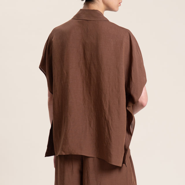 Motel-Completo camicia e pantalone misto lino - moro