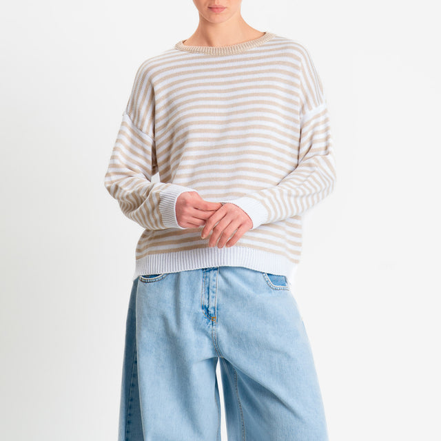 Motel-Maglia girocollo a righe tessuto modal - bianco/corda