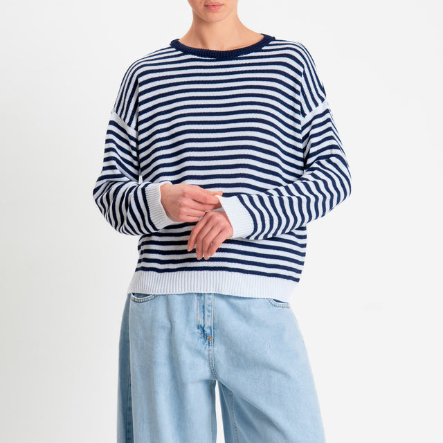 Motel-Maglia girocollo a righe tessuto modal - bianco/blu