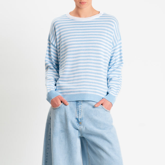 Motel-Maglia girocollo a righe tessuto modal - celeste/bianco