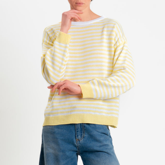 Motel-Maglia girocollo a righe tessuto modal - giallo/bianco