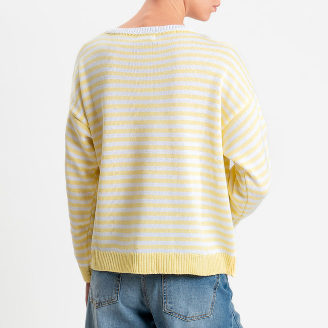 Motel-Maglia girocollo a righe tessuto modal - giallo/bianco