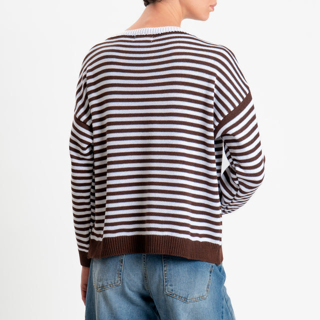 Motel-Maglia girocollo a righe tessuto modal - moro/latte