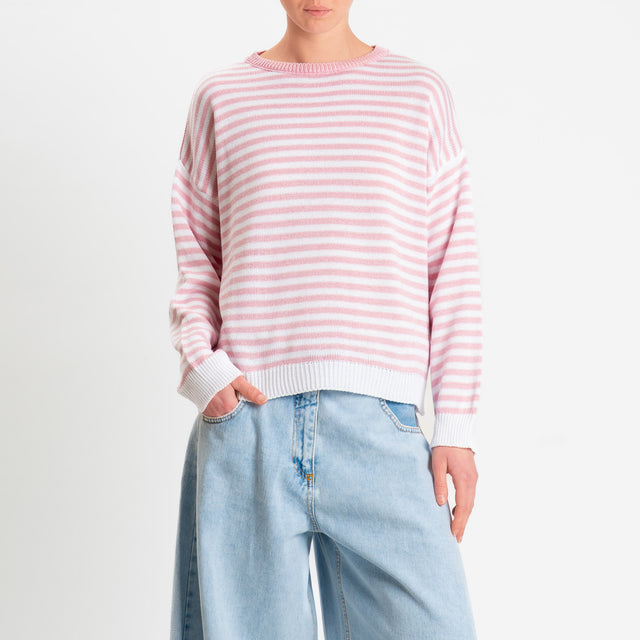 Motel-Maglia girocollo a righe tessuto modal - bianco/rosa
