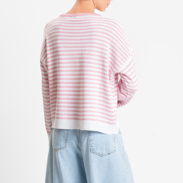 Motel-Maglia girocollo a righe tessuto modal - bianco/rosa