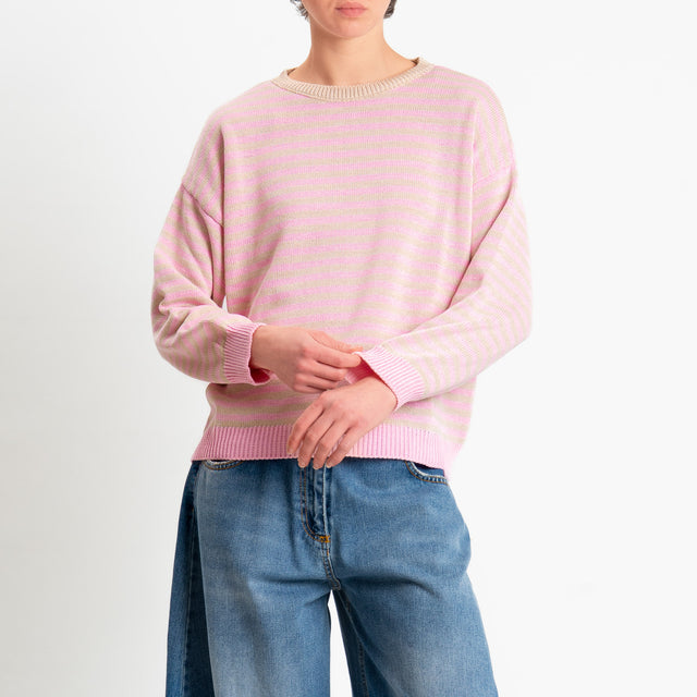 Motel-Maglia girocollo a righe tessuto modal - rosa/corda
