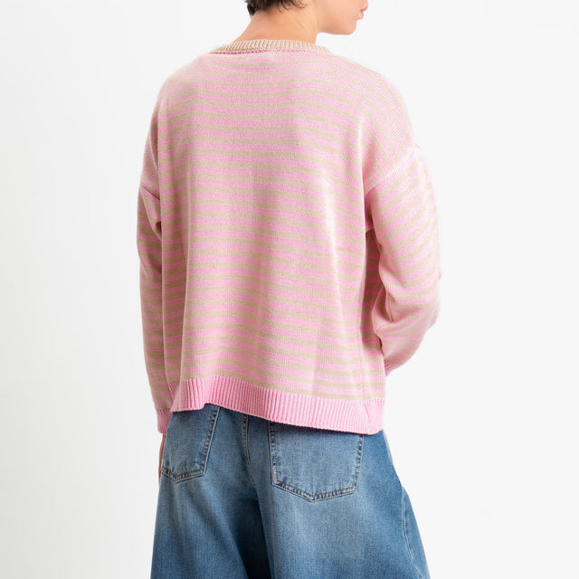 Motel-Maglia girocollo a righe tessuto modal - rosa/corda