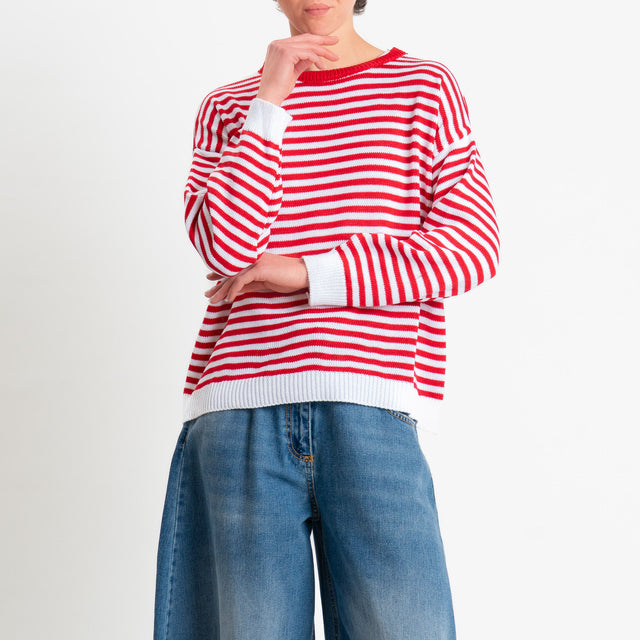 Motel-Maglia girocollo a righe tessuto modal - bianco/rosso