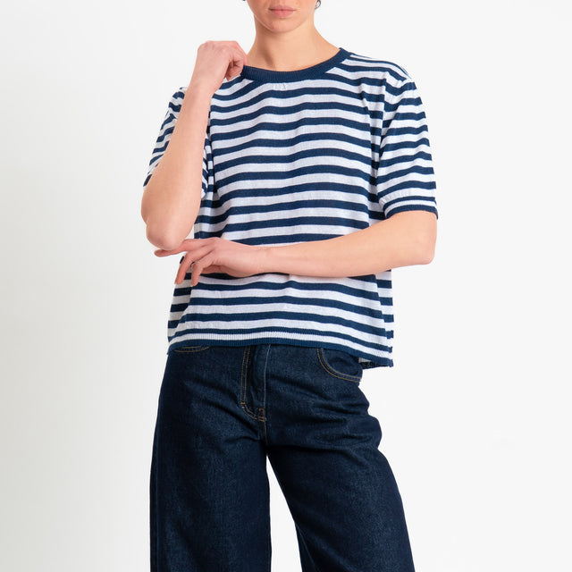 Motel-Maglia righe mezza manica misto cotone - Blu/bianco