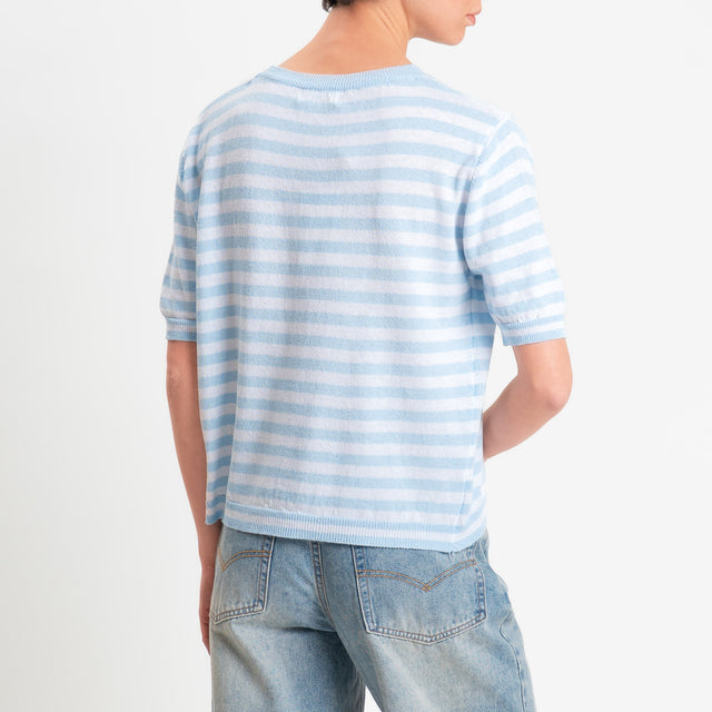 Motel-Maglia righe mezza manica misto cotone - celeste/bianco