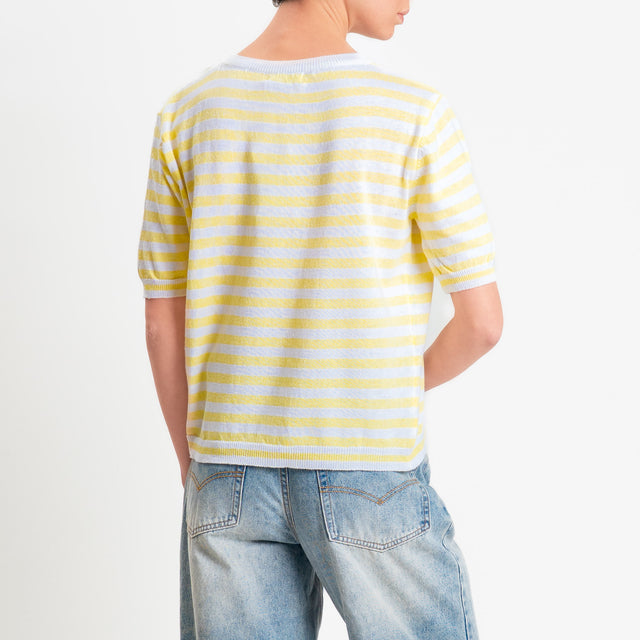 Motel-Maglia righe mezza manica misto cotone - bianco/giallo