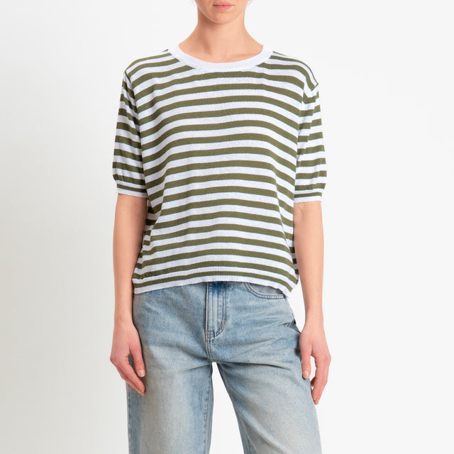 Motel-Maglia righe mezza manica misto cotone - bianco/militare