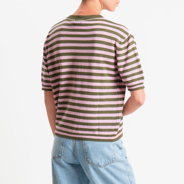 Motel-Maglia righe mezza manica misto cotone - militare/rosa