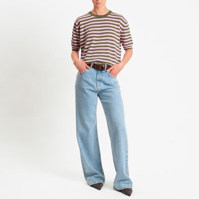 Motel-Maglia righe mezza manica misto cotone - militare/rosa