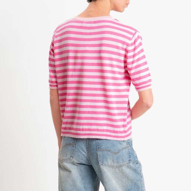 Motel-Maglia righe mezza manica misto cotone - rosa/bubble
