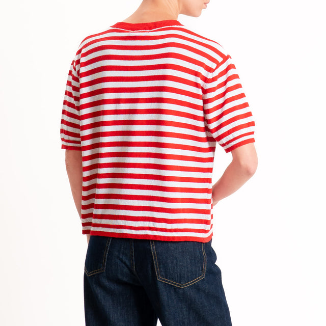 Motel-Maglia righe mezza manica misto cotone - rosso/bianco