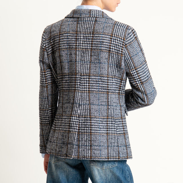 Motel-Giacca principe di galles misto alpaca con spilla - latte/cuoio/nero