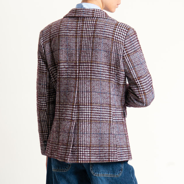 Motel-Giacca principe di galles misto alpaca con spilla - latte/prugna/avio