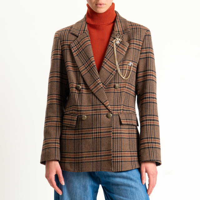 Motel-Giacca principe di galles misto lana - camel/nero/coccio