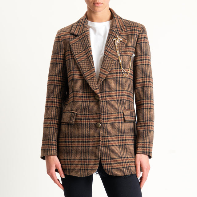 Motel-Giacca principe di galles misto lana - camel/nero/coccio