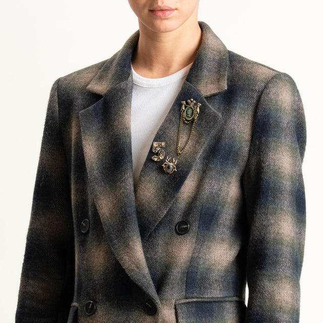 Motel-Giacca check doppiopetto in velour con spille - militare/beige/nero