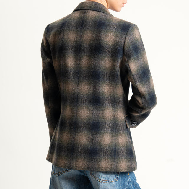 Motel-Giacca check doppiopetto in velour con spille - militare/beige/nero