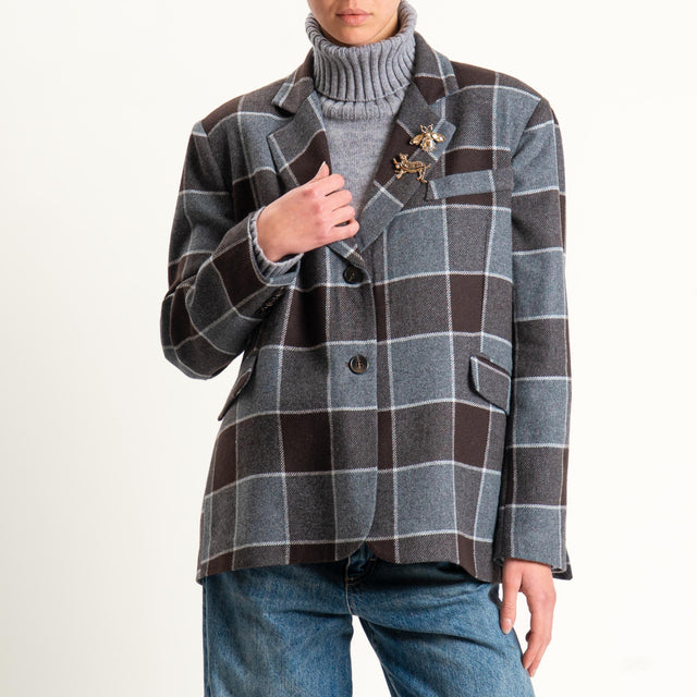 Motel-Giacca quadri misto lana con spille - moro/grigio