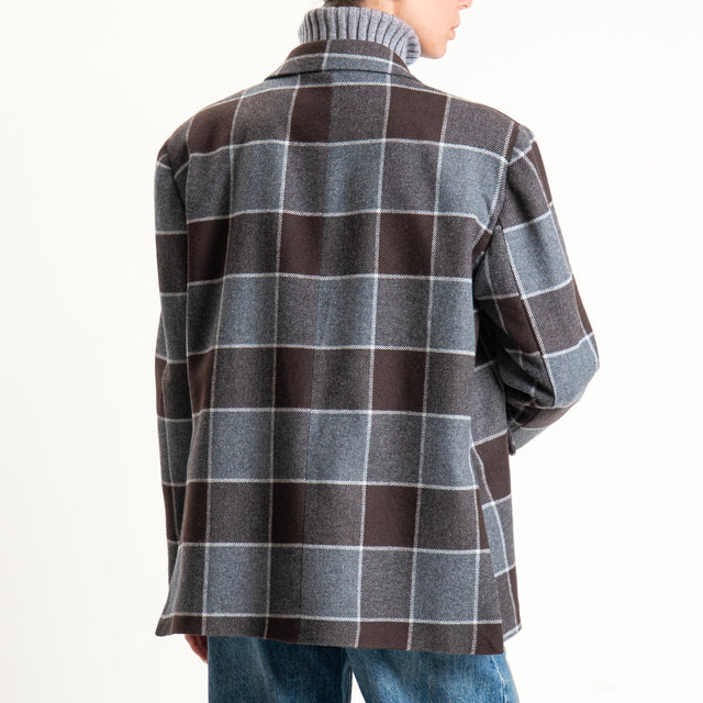 Motel-Giacca quadri misto lana con spille - moro/grigio