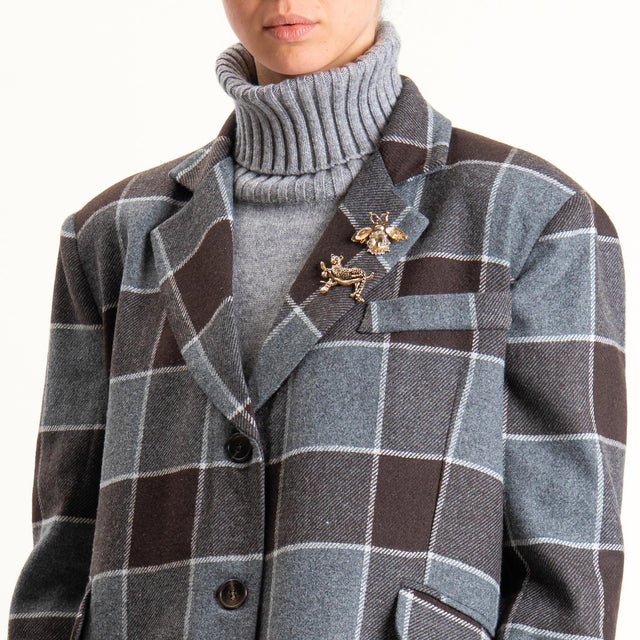 Motel-Giacca quadri misto lana con spille - moro/grigio