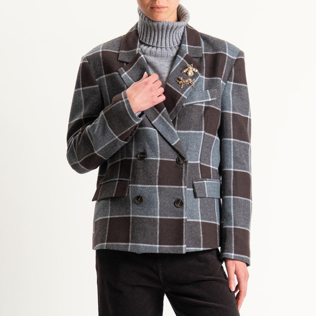 Motel-Giacca quadri misto lana con spille - moro/grigio