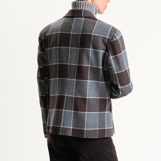 Motel-Giacca quadri misto lana con spille - moro/grigio