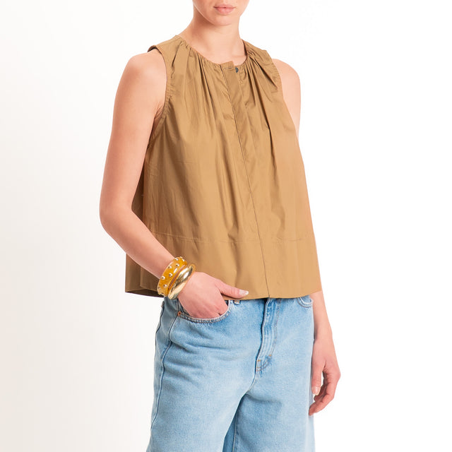 Motel-Camicia popeline smanicata - cognac