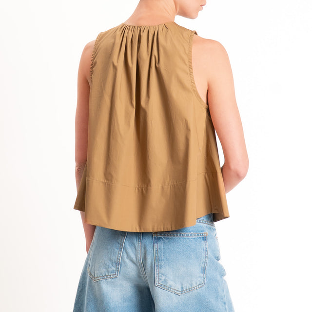 Motel-Camicia popeline smanicata - cognac