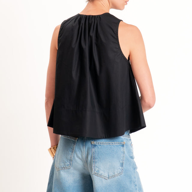 Motel-Camicia popeline smanicata - nero