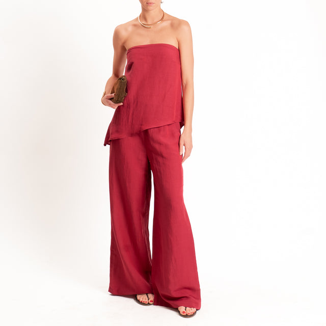 Motel-Completo top a fascia+pantalone misto lino - rosso