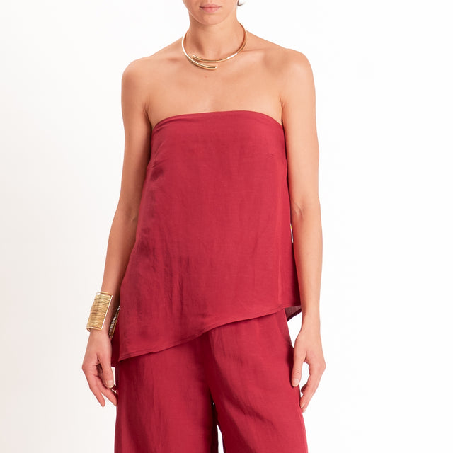 Motel-Completo top a fascia+pantalone misto lino - rosso
