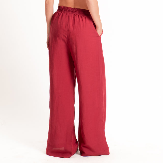Motel-Completo top a fascia+pantalone misto lino - rosso
