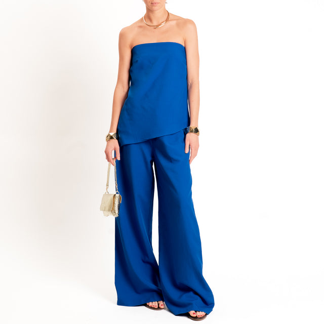 Motel-Completo top a fascia+pantalone misto lino - royal