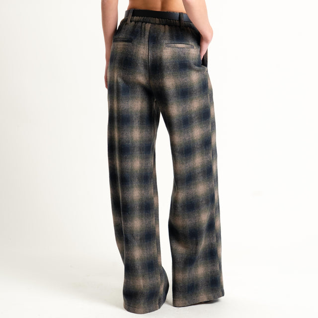 Motel-Pantalone check in velour elastico dietro - militare/beige/nero