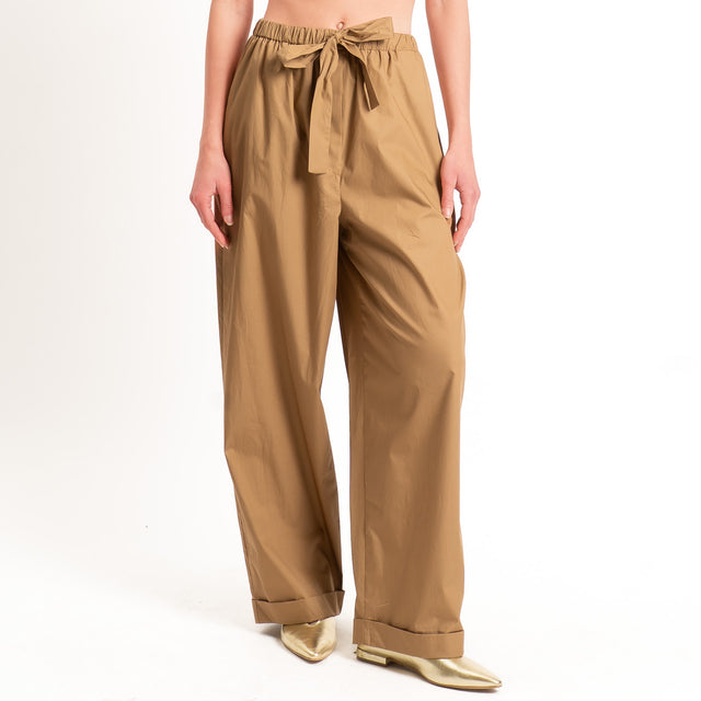 Motel-Pantalone popeline con coulisse - cognac