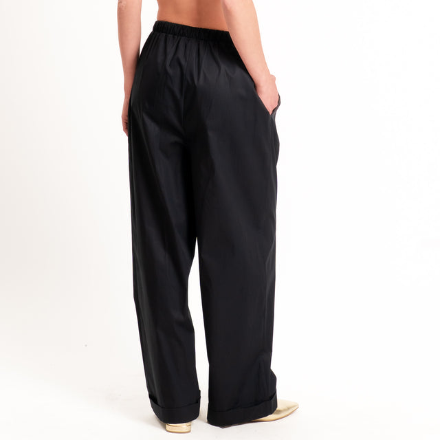 Motel-Pantalone popeline con coulisse - nero