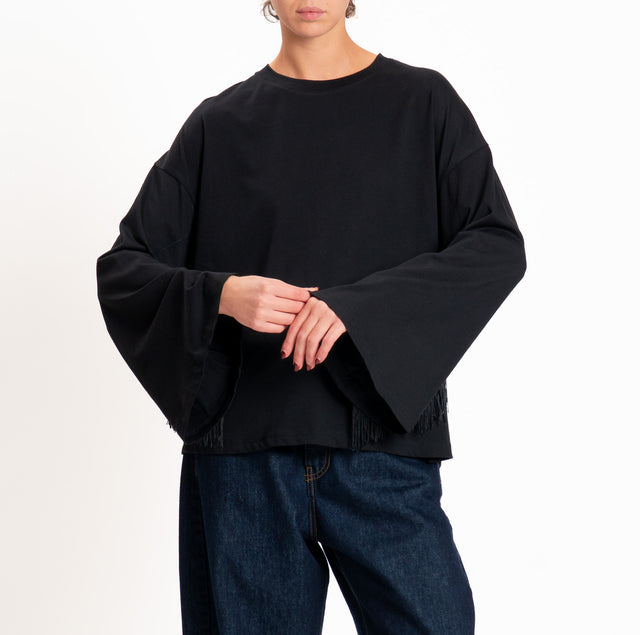Motel-T-shirt scatola con frange - nero