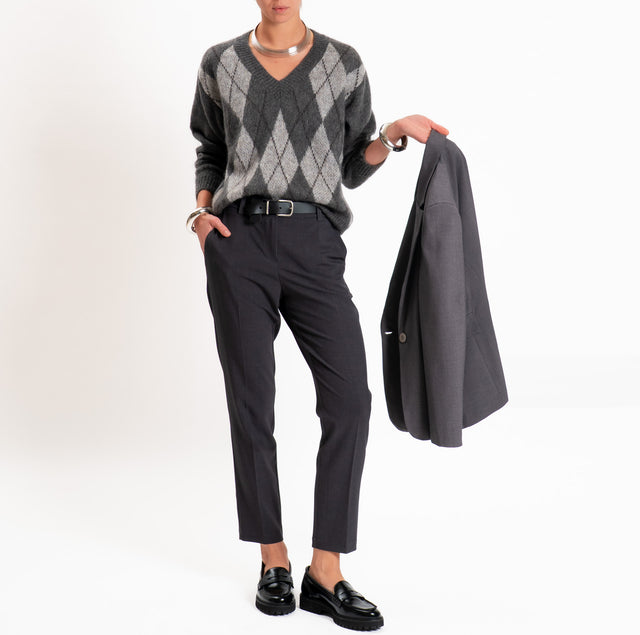 Motel - Elasticated back trousers with belt - charcoal