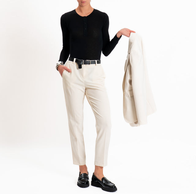 Motel-Elasticated back trousers with belt - cream